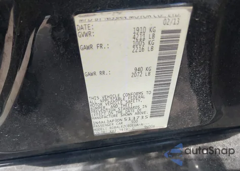 2013 Nissan Altima 2.5 S z USA, uszkodzony, nr VIN 1N4AL3AP3DN513735